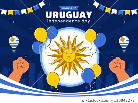 Happy Uruguay Independence Day Vector Illustration on 25 August, Featuring a Waving Flag and Ribbon in a National Holiday Flat Style Background 126942272