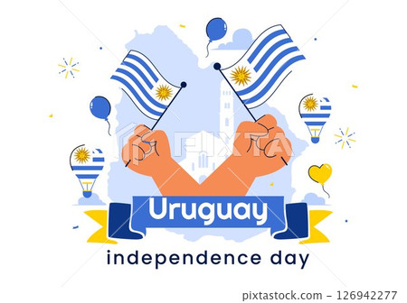 Happy Uruguay Independence Day Vector Illustration on 25 August, Featuring a Waving Flag and Ribbon in a National Holiday Flat Style Background 126942277