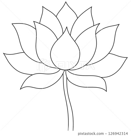 Drawing of Lotus Flower in Black and White for Coloring 126942314