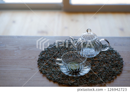 Glass tea set on a table Glass tea set on a table 126942723