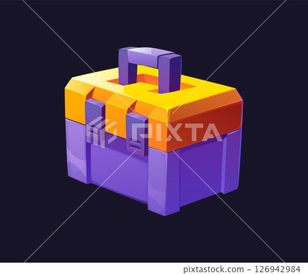 Cartoon futuristic Sci Fi game toolbox, space chest. Car maintenance mechanic, carpenter service tools plastic carton vector container. Handyman hardware or toolkit box, game case or chest asset 126942984