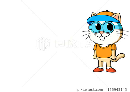 Cool funny cat in blue glasses and a sun visor Cool funny cat in blue glasses and a sun visor 126943143