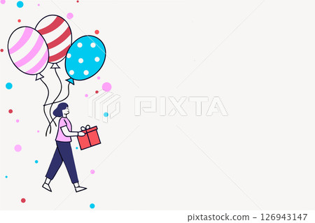 Girl carries a gift for a holiday with balloons 126943147