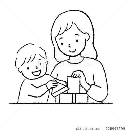 Parents playing with building blocks Parents playing with building blocks 126943509
