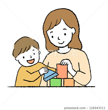 Parents playing with building blocks 126943511