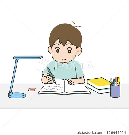Boy studying at a desk with background 126943624