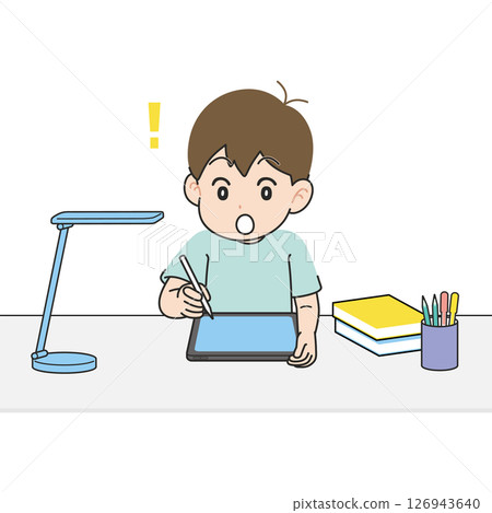 Boy studying on a tablet at a desk. I got it. Boy studying on a tablet at a desk. I got it. 126943640