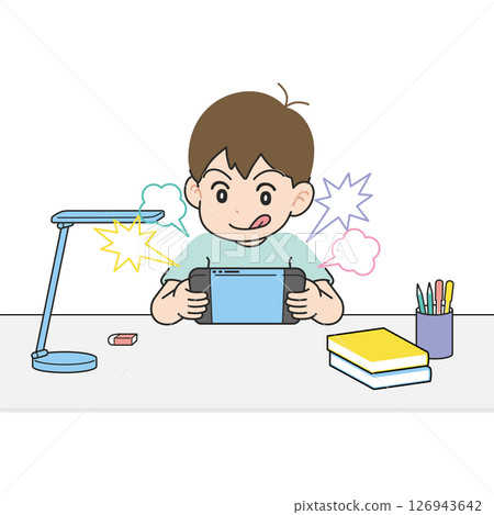 A boy who skips studying and plays games A boy who skips studying and plays games 126943642