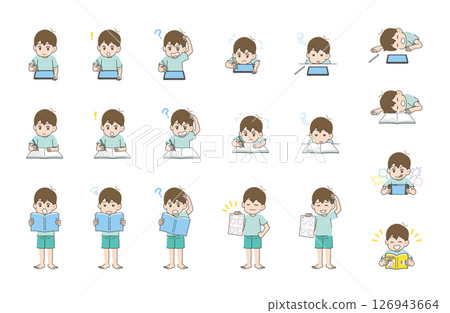Studying boy upper body set Studying boy upper body set 126943664
