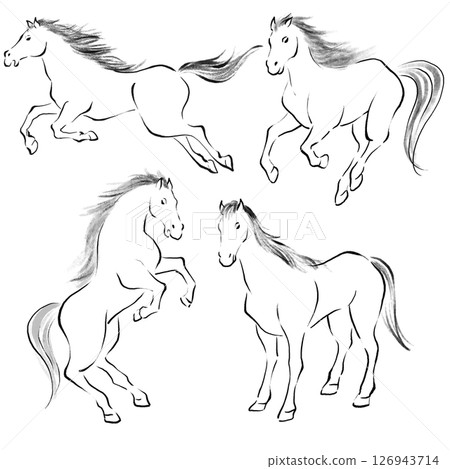 Year of the Horse - Horse illustration set drawn with a brush, ink painting Year of the Horse - Horse illustration set drawn with a brush, ink painting 126943714