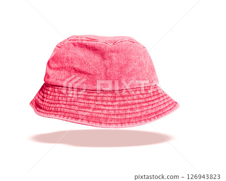 Red bucket hat floating on white background. 126943823