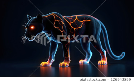 a close up of a cat with glowing eyes on a black background 126943899