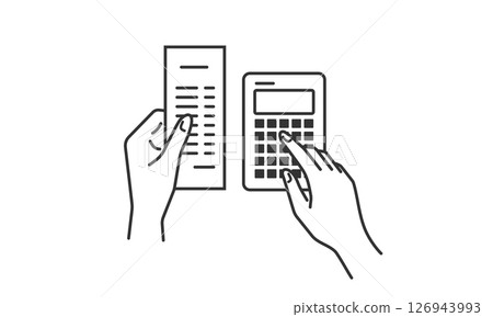 Line drawing illustration of a person keeping a household account book and settling expenses (vector, monochrome) 126943993