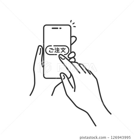 用於在智慧型手機上進行線上購物和訂購的簡單操作圖示（向量線條畫、單色） 126943995