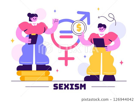 Sexism Illustration Featuring Gender Inequality Between Men and Women in the Workplace or Society, Aiming to Raise Awareness and Stop Discrimination Sexism Illustration Featuring Gender Inequality Between Men and Women in the Workplace or Society, Aiming to Raise Awareness and Stop Discrimination 126944042