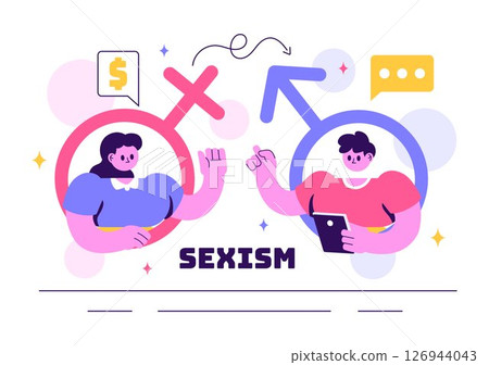 Sexism Illustration Featuring Gender Inequality Between Men and Women in the Workplace or Society, Aiming to Raise Awareness and Stop Discrimination Sexism Illustration Featuring Gender Inequality Between Men and Women in the Workplace or Society, Aiming to Raise Awareness and Stop Discrimination 126944043