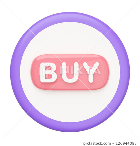 3d Label button icon with buy text isolated. Click to shopping, cartoon style, minimal design, 3d illustration render. 126944085