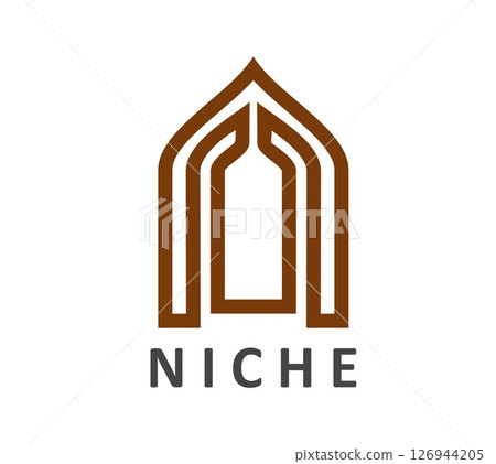Niche arch icon of door or window for architecture building or interior furniture design, vector emblem. Niche arch icon of castle door or palace old niche window frame for house construction company 126944205