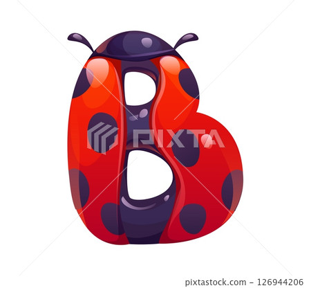 Ladybug cartoon font letter B. Red ladybird typeset sign, cute insect vector English alphabet typeface letter. Garden ladybug beetle cartoon kids ABC font symbol or type element Ladybug cartoon font letter B. Red ladybird typeset sign, cute insect vector English alphabet typeface letter. Garden ladybug beetle cartoon kids ABC font symbol or type element 126944206