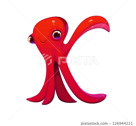 Cartoon underwater font octopus letter K. Sea nature creature ABC font letter, underwater wildlife animal isolated vector English typeset element or ocean life latin alphabet symbol Cartoon underwater font octopus letter K. Sea nature creature ABC font letter, underwater wildlife animal isolated vector English typeset element or ocean life latin alphabet symbol 126944221