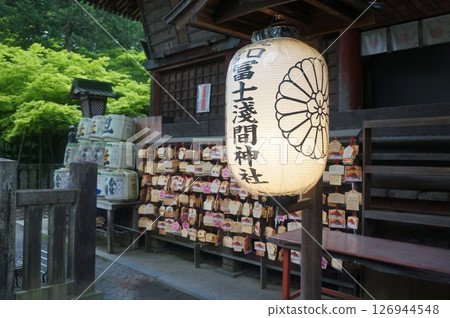 Fujiyoshida Sengen Shrine, Yamanashi, Japan, May26th., 2025: Japanese Temple Lantern's Serenity Fujiyoshida Sengen Shrine, Yamanashi, Japan, May26th., 2025: Japanese Temple Lantern's Serenity 126944548