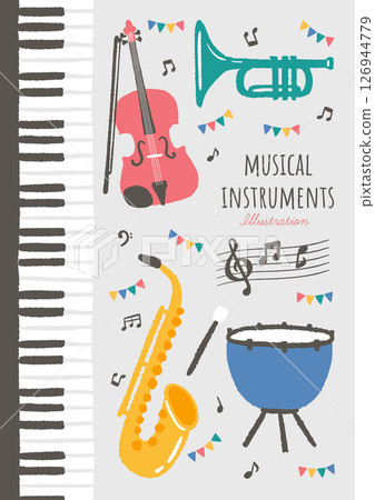 Design materials that can be used for concert posters, etc. using illustrations of musical instruments 126944779