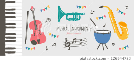 使用樂器插圖設計可用於音樂會海報等的材料 126944783