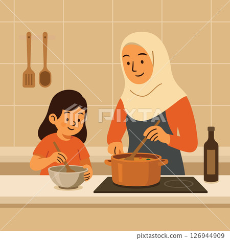 mother and daughter cooking in the kitchen 126944909
