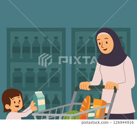 Mother and daughter grocery shopping 126944916