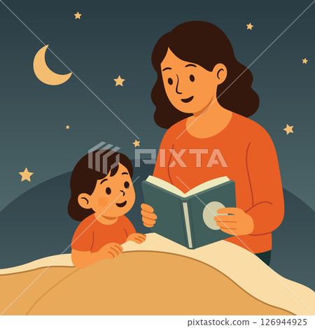 Mom reading bedtime story to daughter 126944925