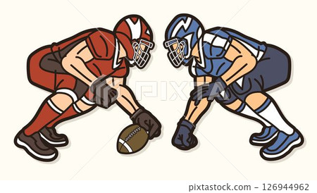 American Football Players are in Position to Start the Game Cartoon Graphic Vector 126944962