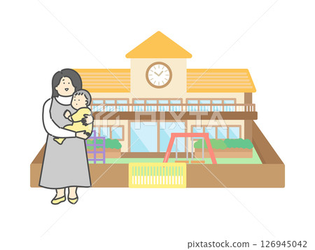 嬰兒被媽媽抱著托兒所建築插圖 126945042