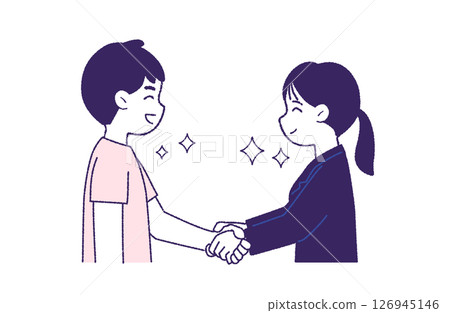 微笑的男人和女人握手簽約 微笑的男人和女人握手簽約 126945146