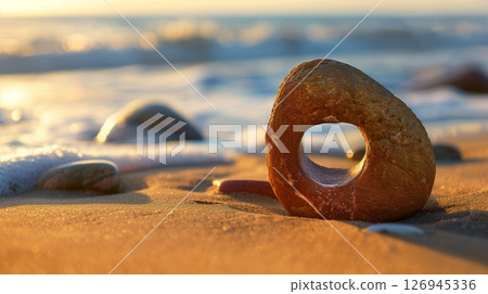 Holes in the rock due to seawater erosion 126945336