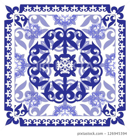 Azulejos portuguese azulejo ceramic tile pattern. Traditional Persian-Arabic-Indian-Turkish-Islamic Pattern. Square national ornament. Template for carpet, shawl, pillow, cushion, bolster,tile. Vector 126945394