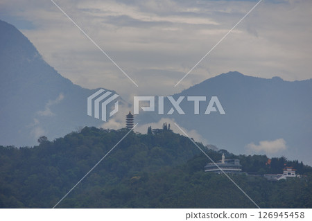 Sun moon lake Lake Candidius travel landmark with beautiful nature view of mountain in Taiwan Sun moon lake Lake Candidius travel landmark with beautiful nature view of mountain in Taiwan 126945458