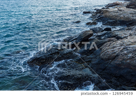 Ocean Reef, Rocks by the sea, a beautiful of ancient rock stone of seashore 126945459