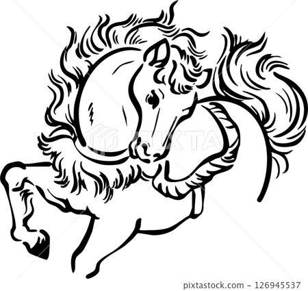 新年祝福、賀年卡、2026、令和8年、馬年、馬年、馬、馬年、水墨畫、水墨畫、印刷品、日本畫、插畫素材 126945537