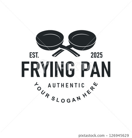 vintage retro design cooking logo concept with black silhouette frying pan simple template restaurant brand logo, cafe, bar vintage retro design cooking logo concept with black silhouette frying pan simple template restaurant brand logo, cafe, bar 126945629