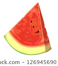 Illustration of a cut, three-dimensional, bright red watermelon / Fruit illustration material 126945690