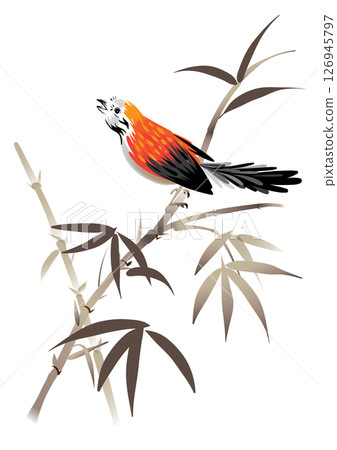 Digital Painting of a sparrow on bamboo branch, Inspired by Chinese Ink Brush Stroke Style Digital Painting of a sparrow on bamboo branch, Inspired by Chinese Ink Brush Stroke Style 126945797
