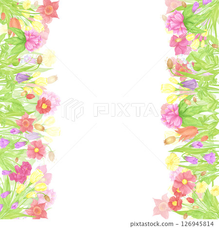 Hand drawn watercolor wildflowers and leaves frame border. Flower of the field isolated on white background. Can be used for postcard, label, scrapbook and other printed products. Hand drawn watercolor wildflowers and leaves frame border. Flower of the field isolated on white background. Can be used for postcard, label, scrapbook and other printed products. 126945814