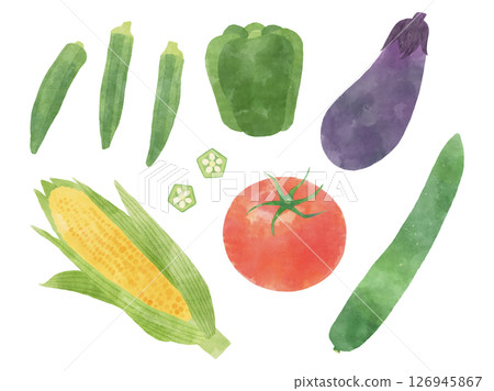 夏季蔬菜套裝,水彩畫風格 夏季蔬菜套裝,水彩畫風格 126945867