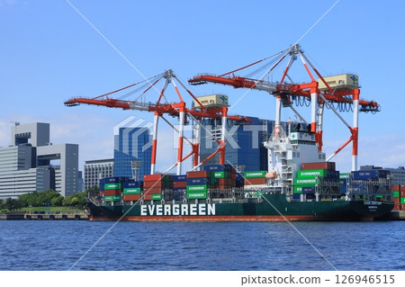 Container terminal at Tokyo Port Container terminal gantry cranes and cargo ships 126946515