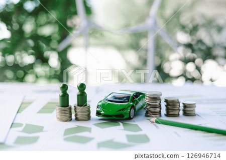 ESG strategies are driving business growth, boosting revenue and financial success by aligning economic goals with sustainable finance. growth, revenue, finance, economic, financial. green car 126946714