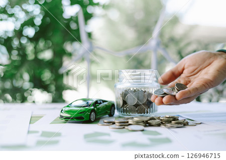 ESG strategies are driving business growth, boosting revenue and financial success by aligning economic goals with sustainable finance. growth, revenue, finance, economic, financial. green car 126946715