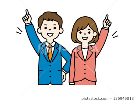 瞄準頂峰，商人向量插圖素材_男女套裝_顏色 126946818