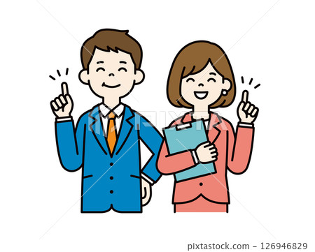 Vector illustration of a businessman making a proposal with a smile_Men and women set_Color 126946829
