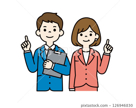 Vector illustration material of a businessman explaining the main points_Men and women set_Color 126946830