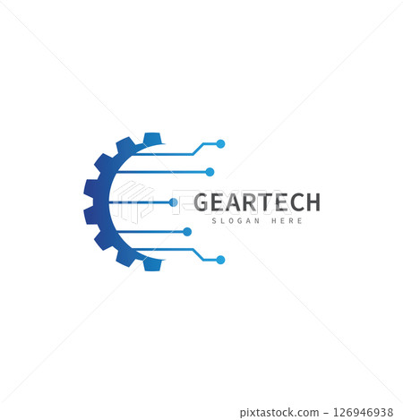 tech gear logo vector design template. technology logo template design vector emblem design concept creative symbol icon tech gear logo vector design template. technology logo template design vector emblem design concept creative symbol icon 126946938